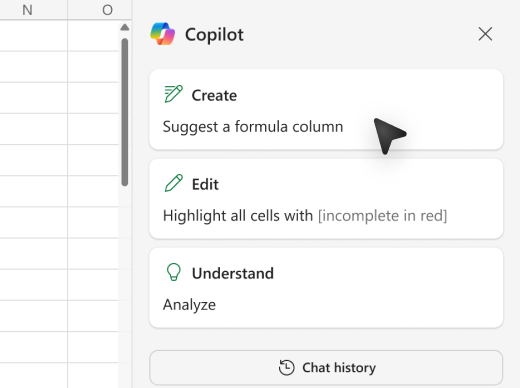 Cuplikan layar cara menambahkan kolom rumus menggunakan Copilot di Excel.