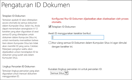Tetapkan ID dokumen di halaman Pengaturan ID Dokumen