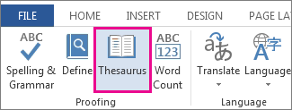 Perintah Tesaurus di alat Pemeriksaan pada tab Tinjau
