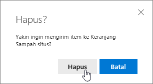 Kotak konfirmasi hapus item dengan Hapus disorot