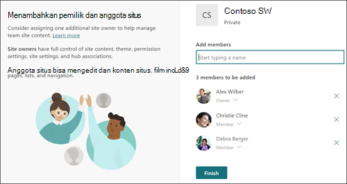 Cuplikan layar halaman SharePoint tambahkan anggota Online.