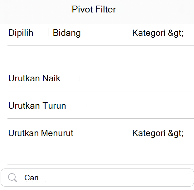 Filter pengurutan PivotTable di iPad