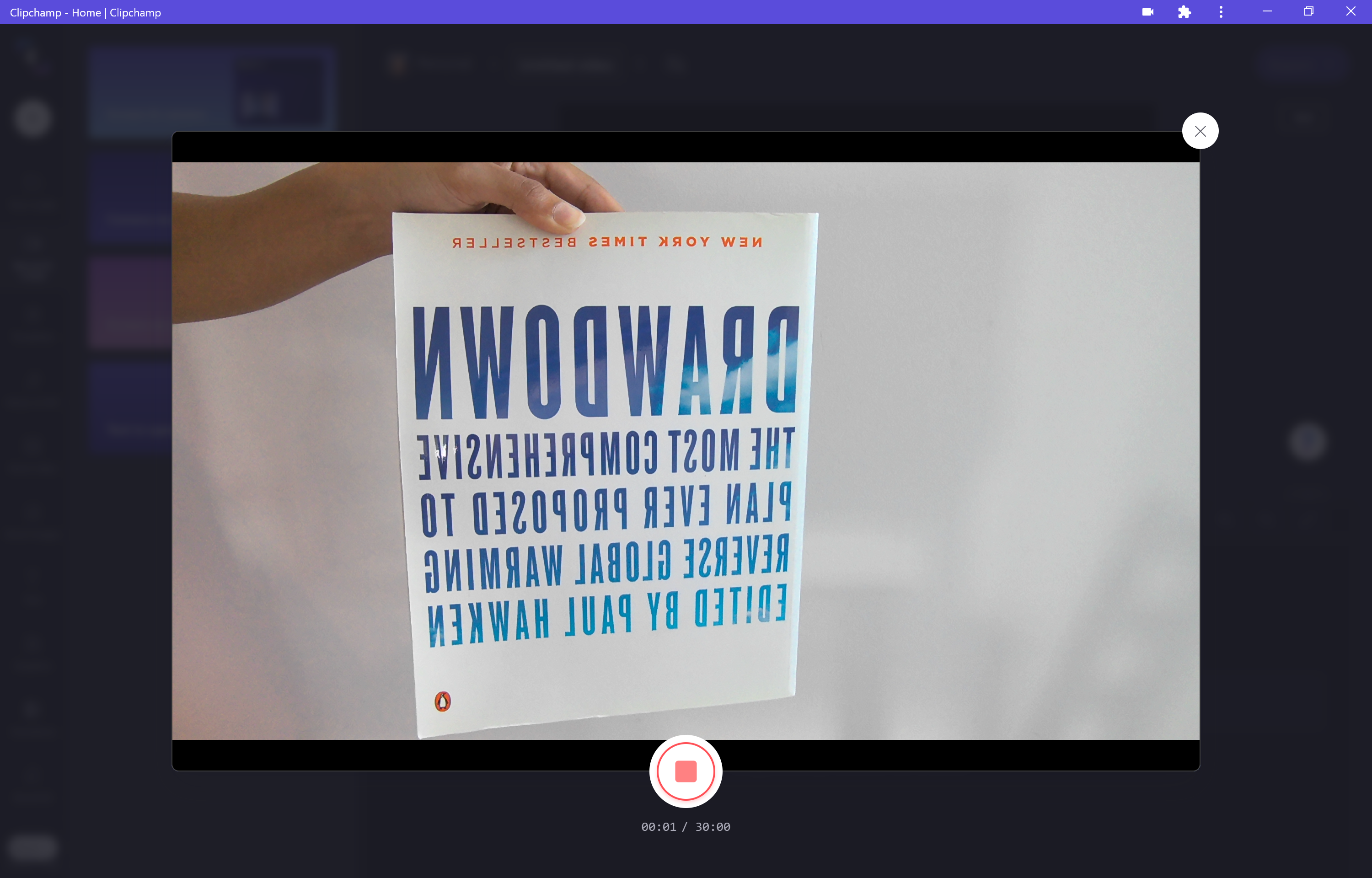 Gambar pratinjau perekam webcam Clipchamp memperlihatkan teks dari kanan ke kiri