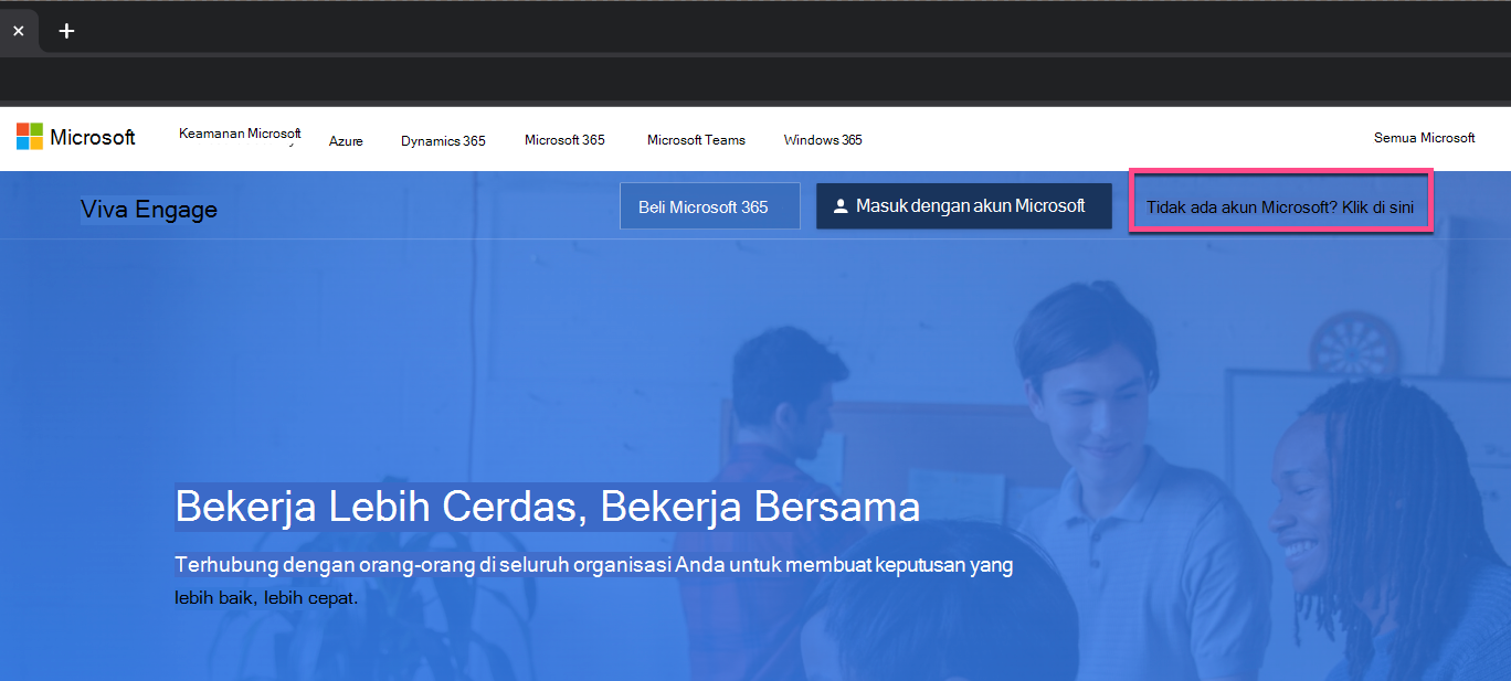 Cuplikan layar memperlihatkan tombol masuk baru di halaman Viva Engage.