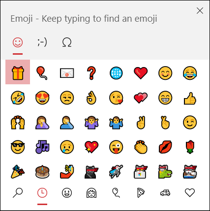 Gunakan pemilih emoji Windows 10 untuk menyisipkan emoji.