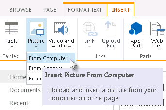 Opsi menyisipkan gambar dari komputer