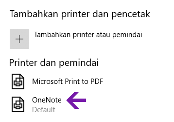 Menu pilihan lokasi buku catatan di OneNote untuk Windows 10