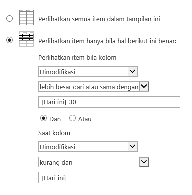 Memfilter menggunakan [Hari Ini]