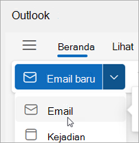 Cuplikan layar pilihan Email Baru pada pita yang disederhanakan