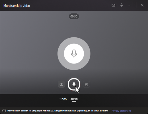 Cuplikan layar memperlihatkan tombol perekaman audio