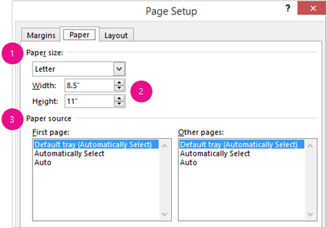 Page Setup - kertas opsi - Word