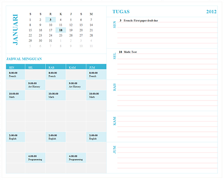 Templat Kalender Perencanaan Mingguan Siswa (Excel)