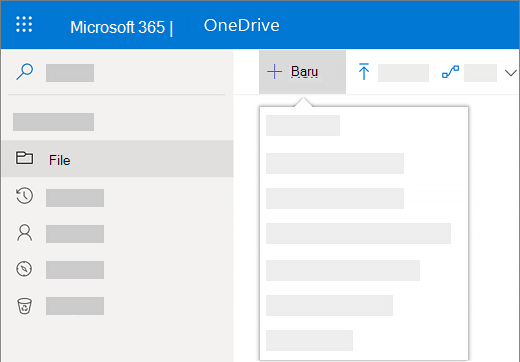 Cuplikan layar dari memilih Menu baru untuk membuat dokumen baru di OneDrive for Business