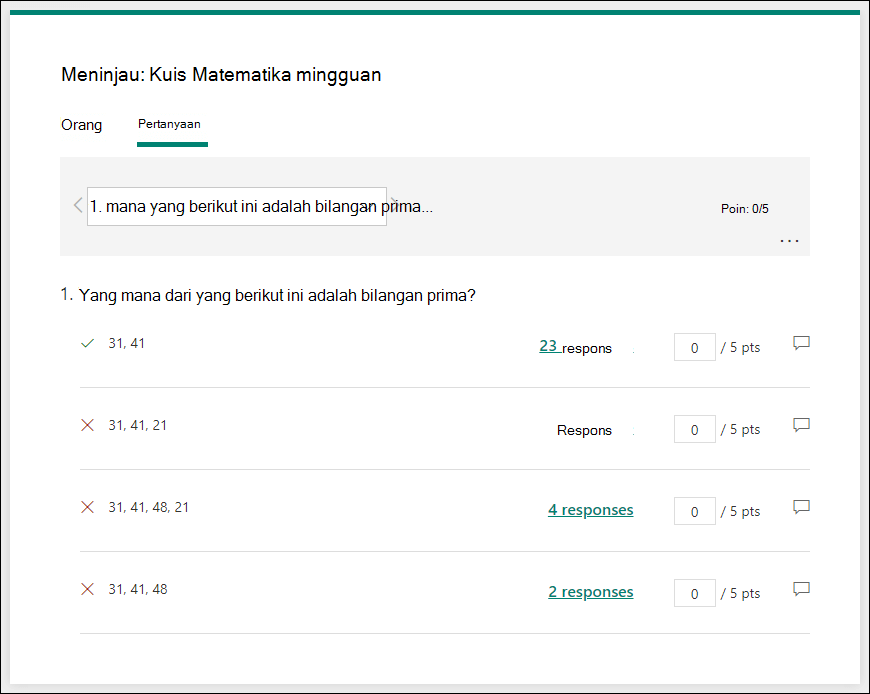 Meninjau pertanyaan kuis