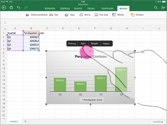 Menyalin bagan dari Excel untuk iPad