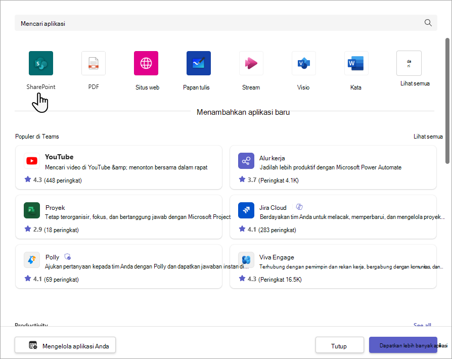 Menambahkan kotak dialog tab SharePoint.