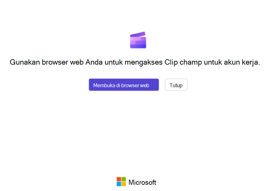 Pengguna aplikasi Clipchamp untuk Windows melihat layar ini jika akses pribadi diblokir