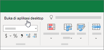 Buka di aplikasi desktop di bagian atas buku kerja Excel