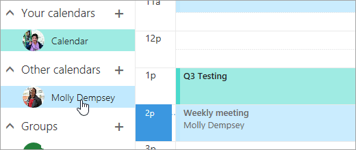 Screenshot di un calendario condiviso.