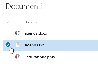 Documento evidenziato con il cursore posizionato sulla casella di controllo