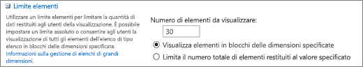 Impostare il numero di elementi da visualizzare nella pagina Impostazioni visualizzazione