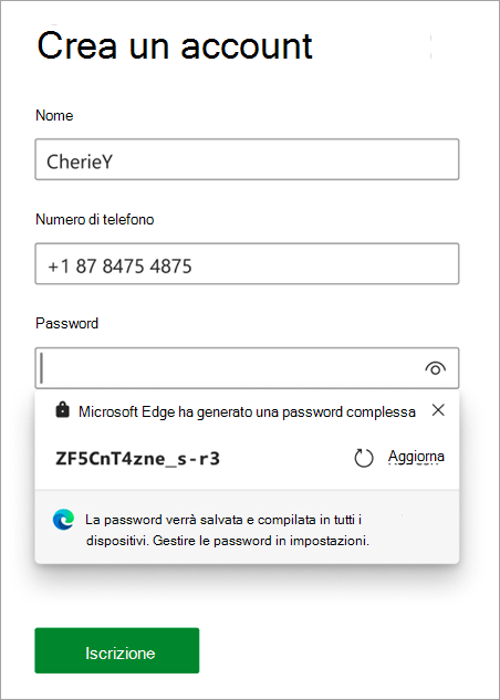 Elenco a discesa Generatore password