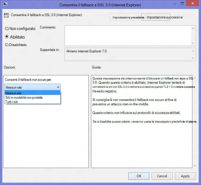 Consentire il fallback a SSL 3.0 (Internet Explorer) 