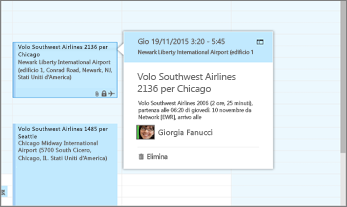 Screenshot di Outlook con informazioni sui voli.