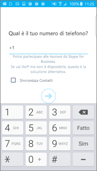 Schermata della finestra in cui si immette il numero di chiamata su un telefono Android