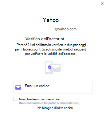 Schermata di configurazione di Outlook yahoo tre - verifica account
