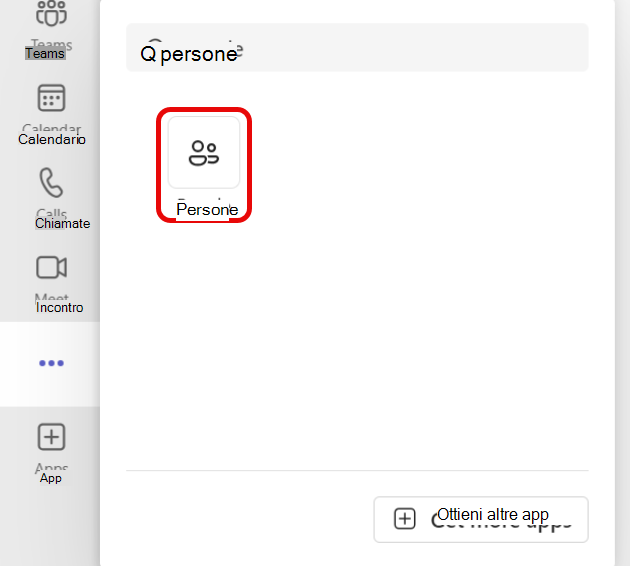 Screenshot dell'individuazione dell'icona dell'app Persone in Teams