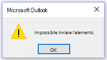 Messaggio di errore di Microsoft Outlook, Impossibile inviare al momento.