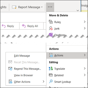 Se si usa la barra multifunzione semplificata, è possibile visualizzare un messaggio di posta elettronica in Internet Explorer usando il menu di overflow.