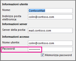 Modifica della password di un account POP3 o IMAP