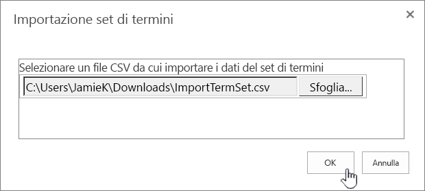 Finestra di dialogo Esplora set di termini