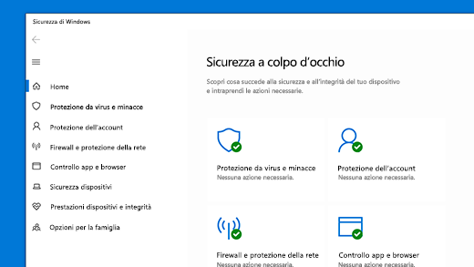 Home page di Sicurezza di Windows