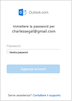 finestra di dialogo password.
