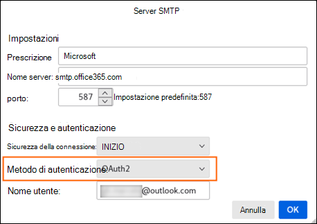 Server SMTP del passaggio 2 dell'autenticazione moderna