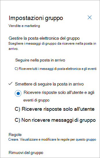 Nel riquadro Impostazioni gruppo, seleziona la preferenza che preferisci o scegli esci