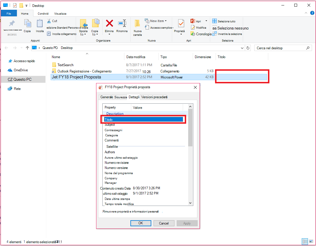 Proprietà del documento di Office in Esplora file di Windows