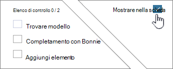 Fare clic su Mostra sulla scheda per visualizzare l'elenco di controllo