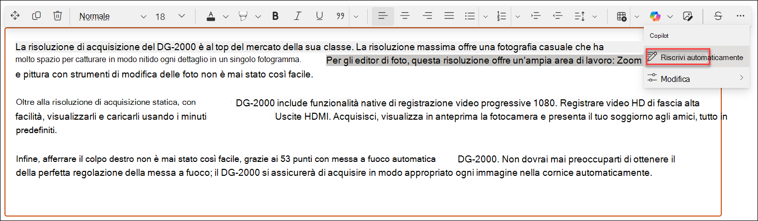 riscrivi automaticamente prima: screenshot dell'esempio