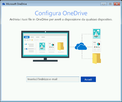 Screenshot della prima schermata dell'installazione di OneDrive in Windows 7