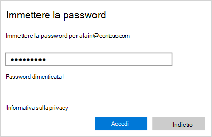Schermata Immetti password