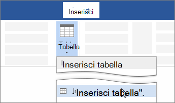 Opzione Inserisci tabella sulla barra multifunzione di Word