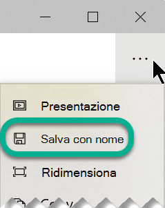 Sulla barra degli strumenti selezionare i puntini di sospensione per aprire il menu Altro e quindi selezionare Salva con nome.