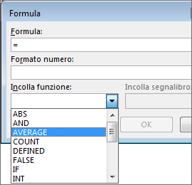 Funzioni Incolla di una formula visualizzate nella scheda Layout in Strumenti tabella.