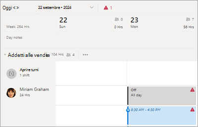 Visualizzare un conflitto di turno nella pianificazione in Turni.