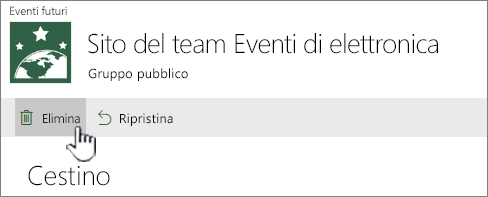 Pulsante Elimina elemento del Cestino di SharePoint Online