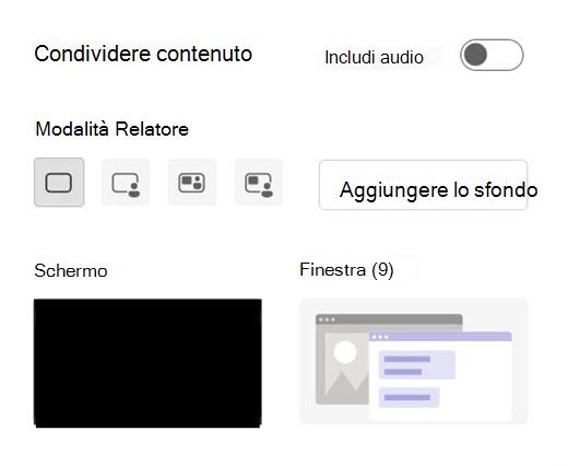 Opzioni di condivisione dello schermo